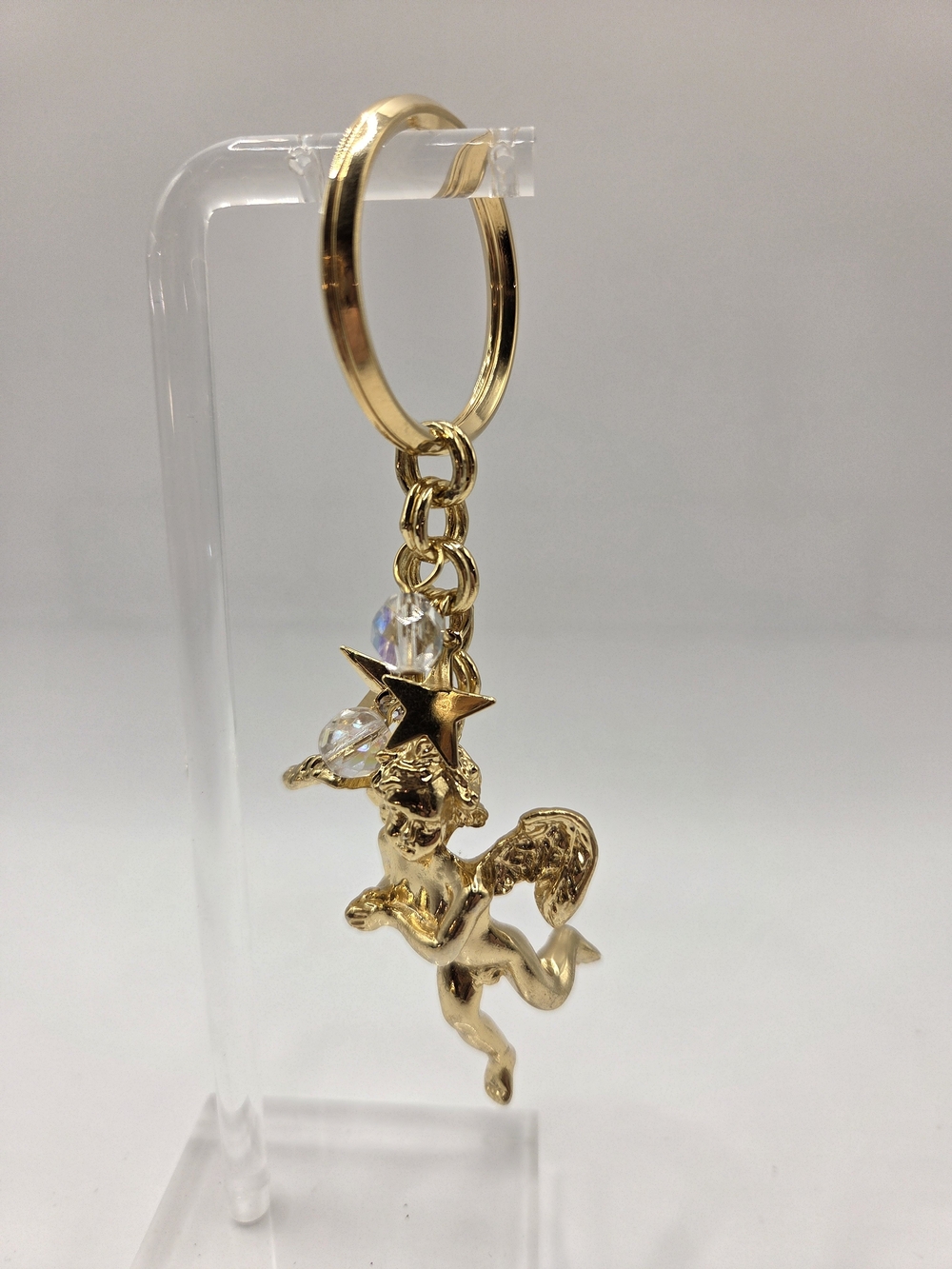 1685. Kirks Folly Gold Angel Cherub Keychain with Iridescent Beads